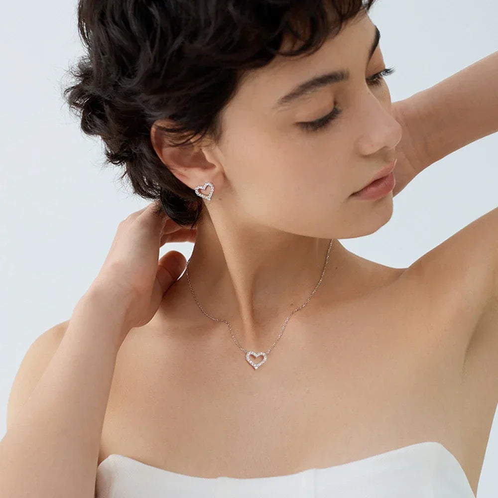 (סט) שרשרת ועגילים לב משובץ