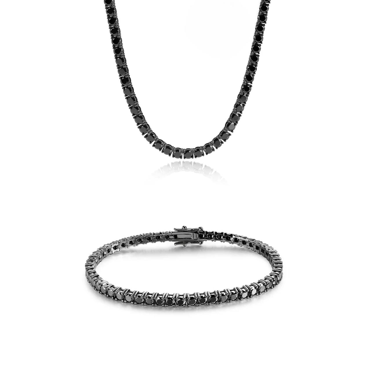 סט צמיד טניס + שרשרת טניס Black Troya
