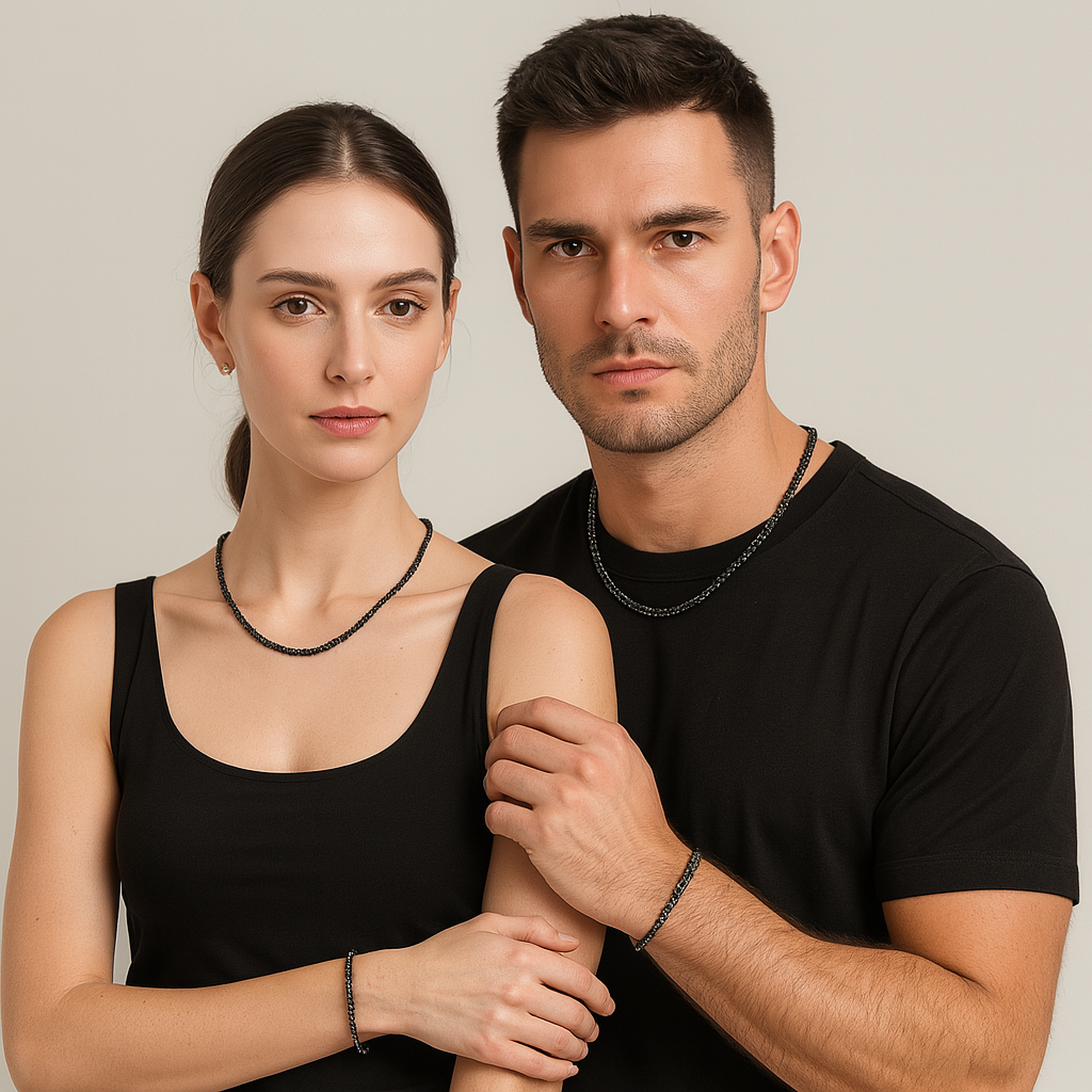 סט צמיד טניס + שרשרת טניס Black Troya