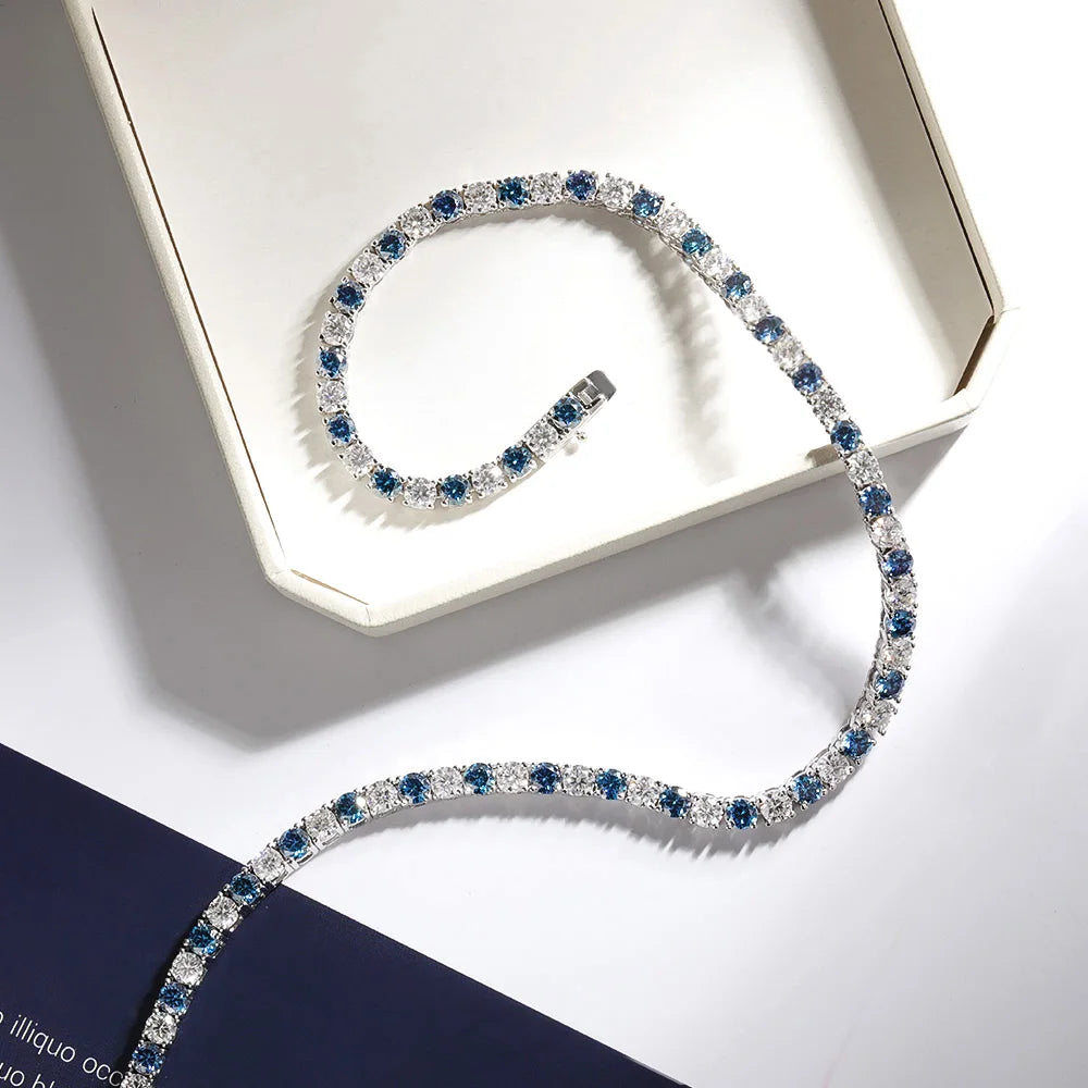 שרשרת טניס 4 מ"מ Blue&White Moissanite