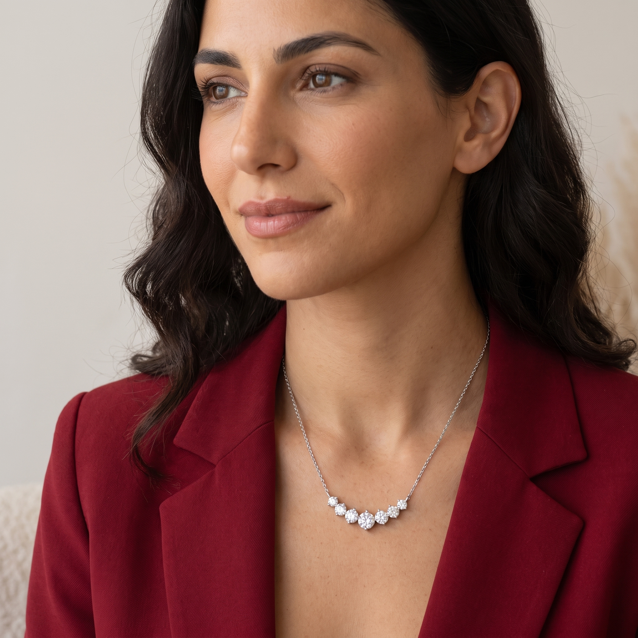 Montier Lucien necklace styled with a red blazer