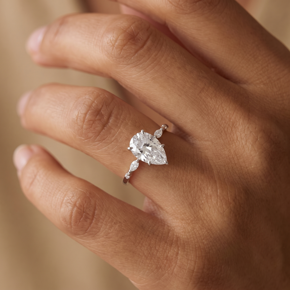 Montier pear ring worn on the hand
