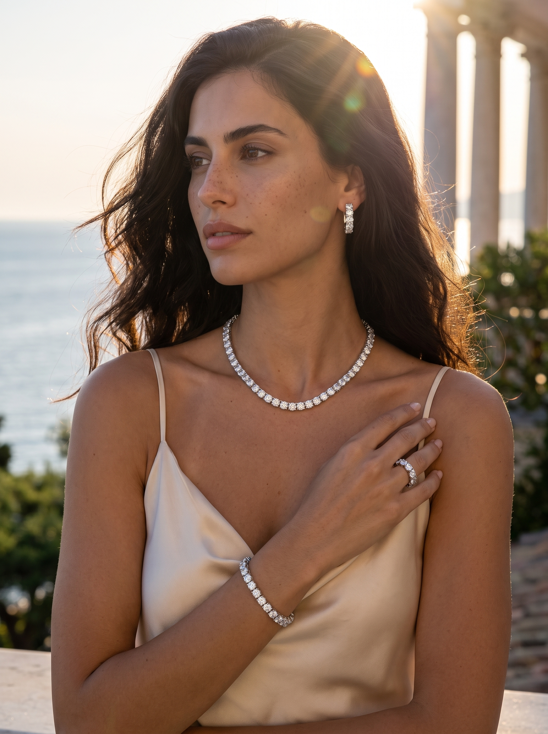 סט טניס 6.5mm White Gold - קמפיין פלאצו golden hour